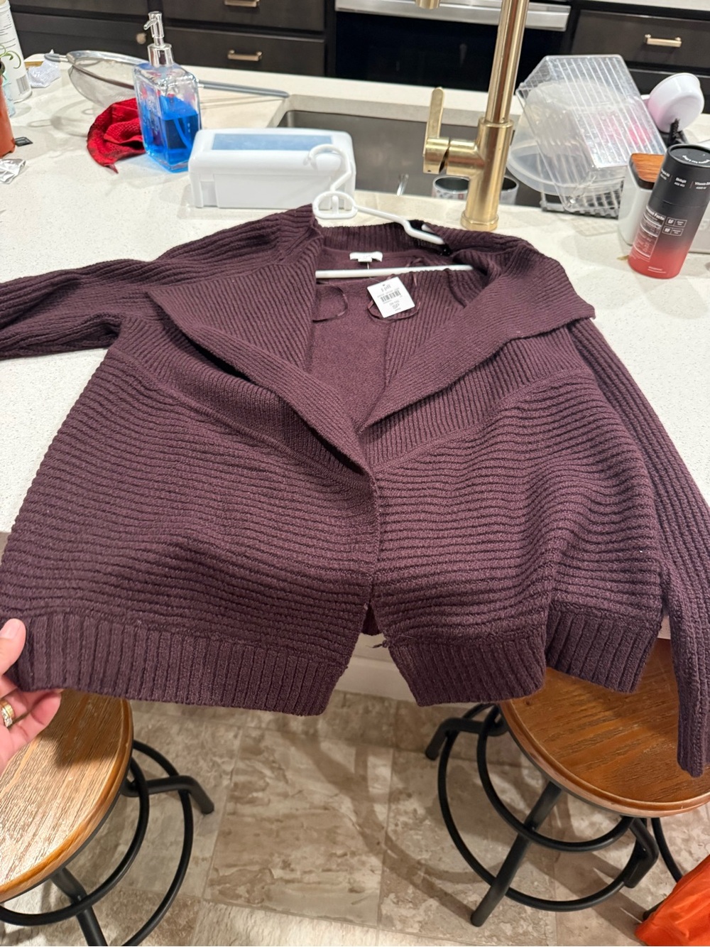 J. Jill Ribbed Open-Front Cardigan Sweater - Plum